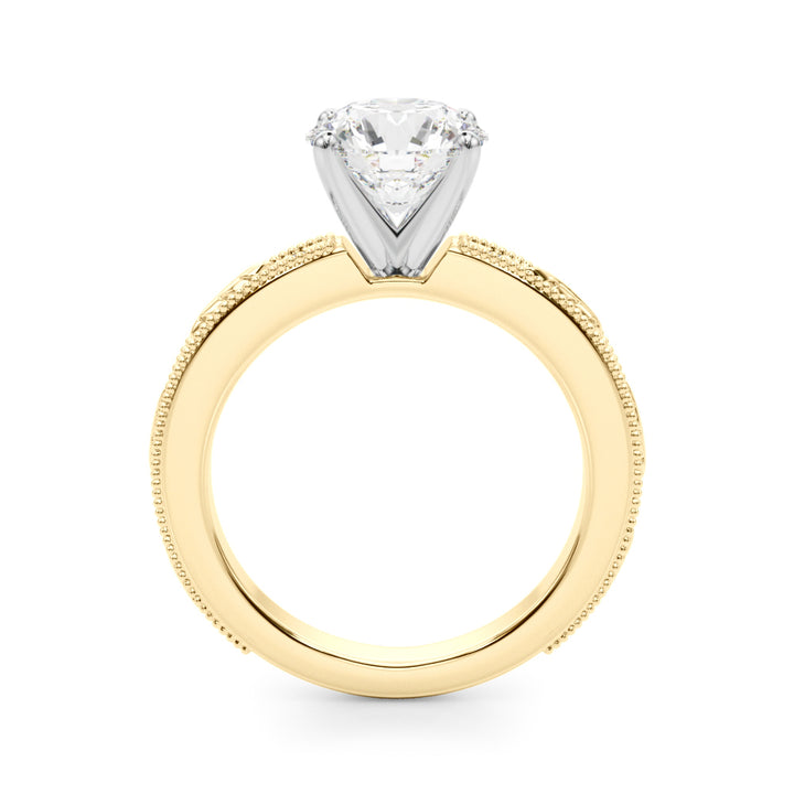 1.00CT 14K  Round Brilliant Diamond Ring Accented with Leaf-like Vine Shoulders - View 3