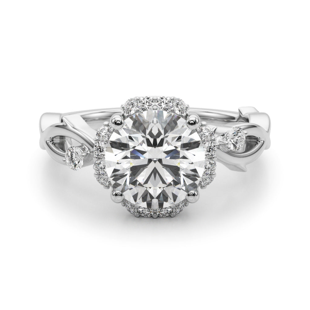 1.00CT 14K Nature-Inspired Round Halo Engagement Ring