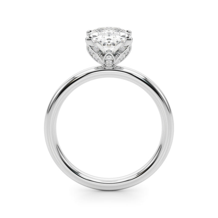 2.00CT 14K  Oval Cut Design Accented by a Floral Under-Halo - View 1