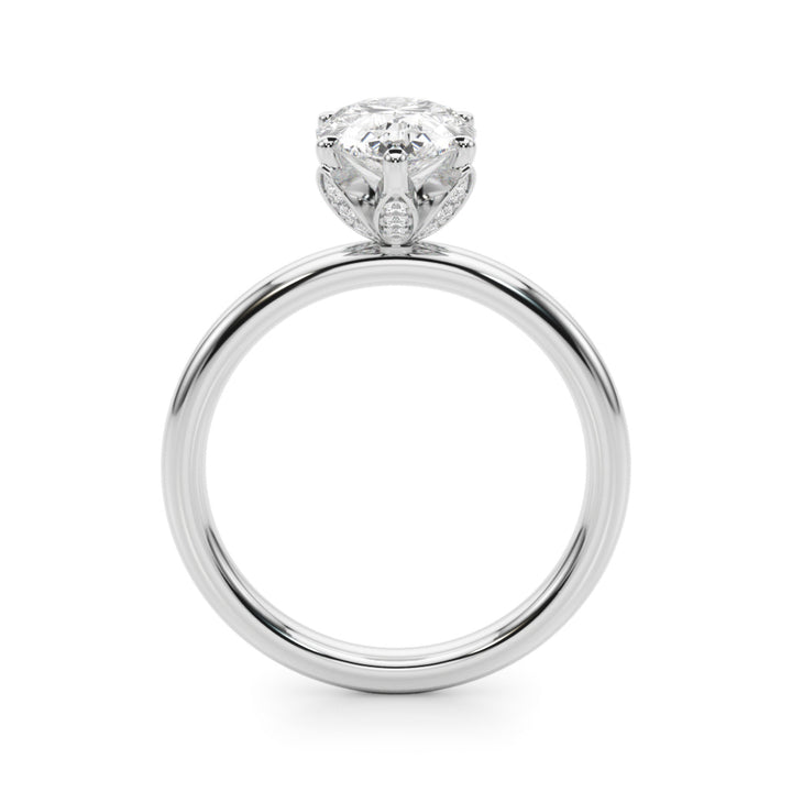 2.00CT 14K  Pear Shape Design Accented by a Floral Under-Halo of Diamonds - View 1