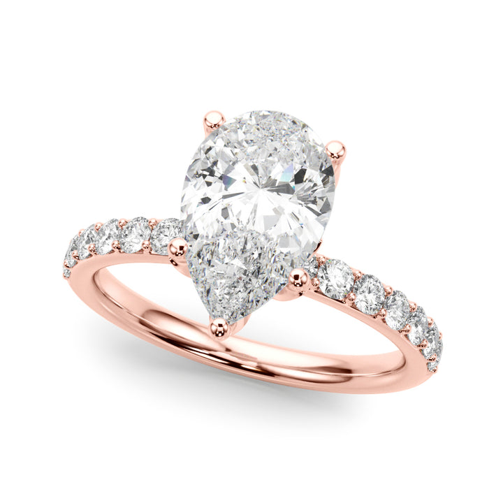 1.00CT 14K  Pear Shape Design Accented by Side Diamonds and Floral Under-Halo