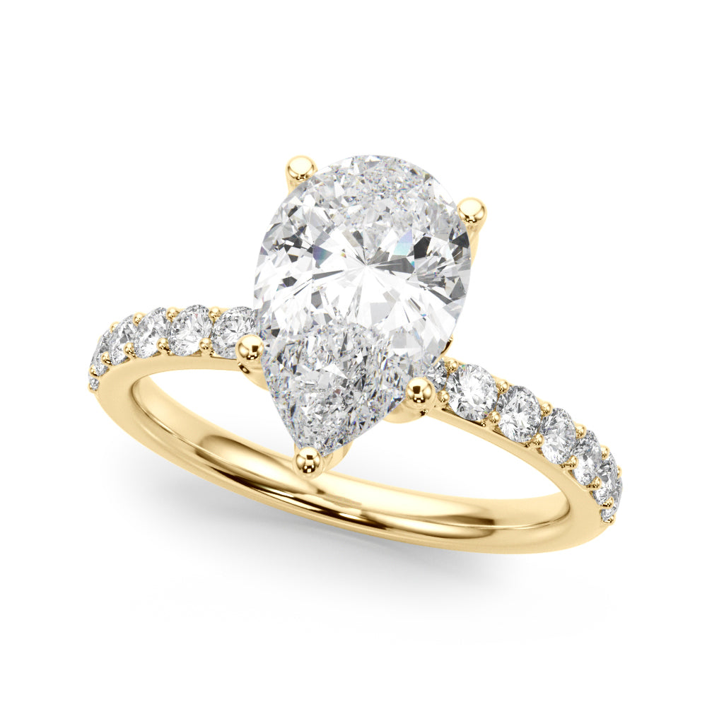 1.00CT 14K  Pear Shape Design Accented by Side Diamonds and Floral Under-Halo