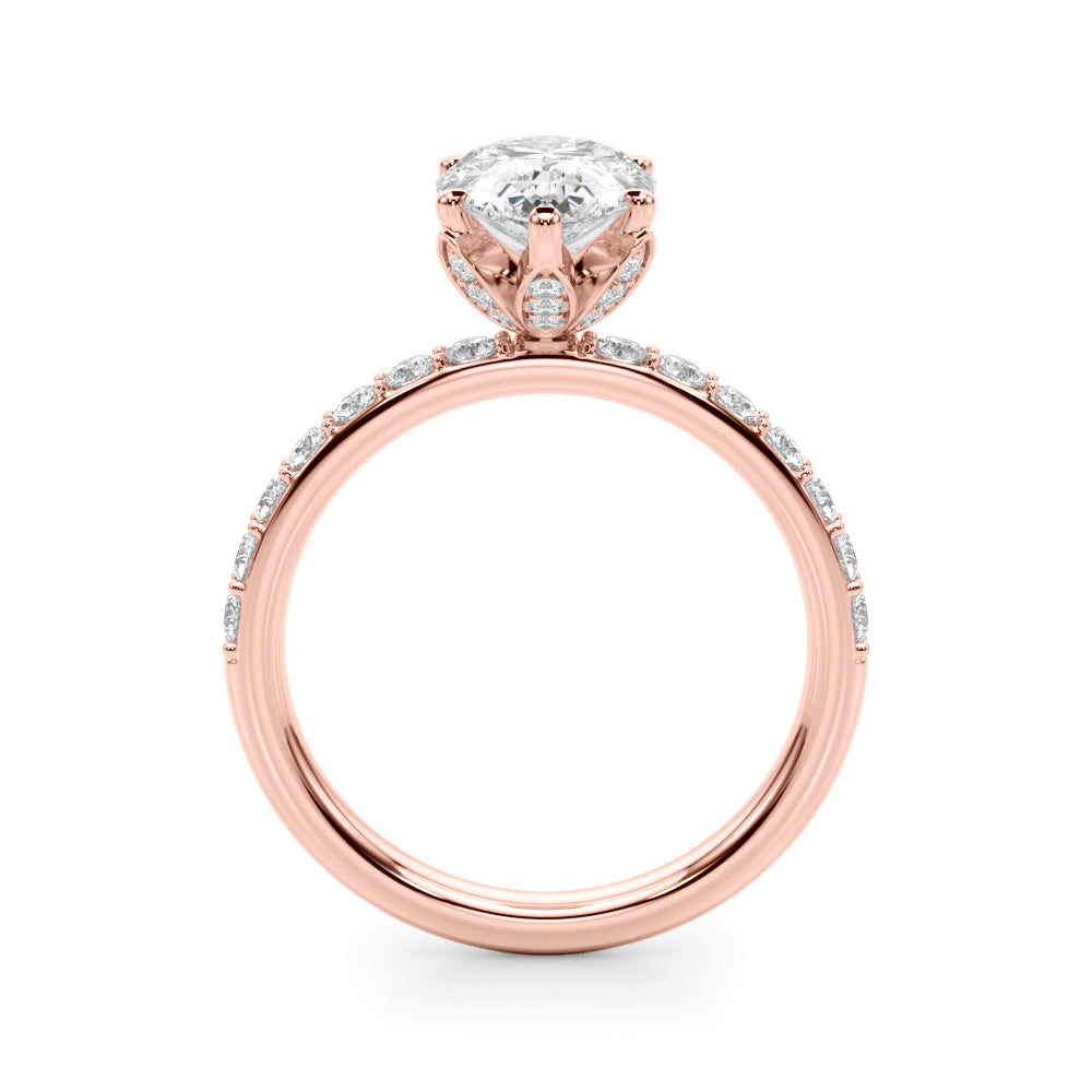 1.00CT 14K  Pear Shape Design Accented by Side Diamonds and Floral Under-Halo