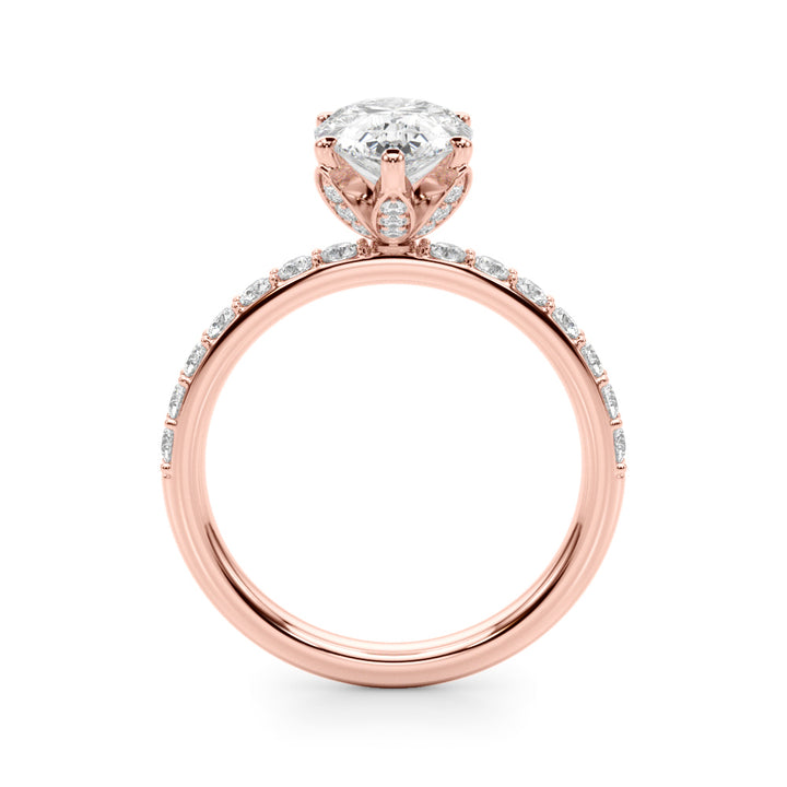 1.00CT 14K  Pear Shape Design Accented by Side Diamonds and Floral Under-Halo