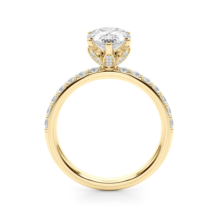 1.00CT 14K  Pear Shape Design Accented by Side Diamonds and Floral Under-Halo