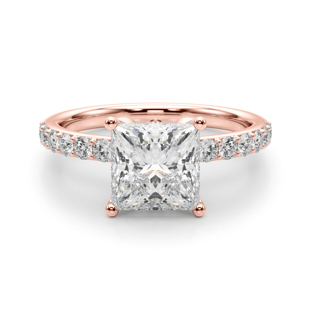 1.00CT 14K Princess Cut Diamond Engagement Ring with Pave Band - View 8