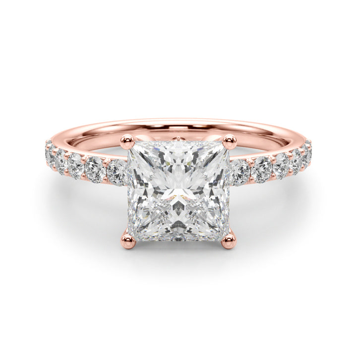 1.00CT 14K Princess Cut Diamond Engagement Ring with Pave Band - View 8