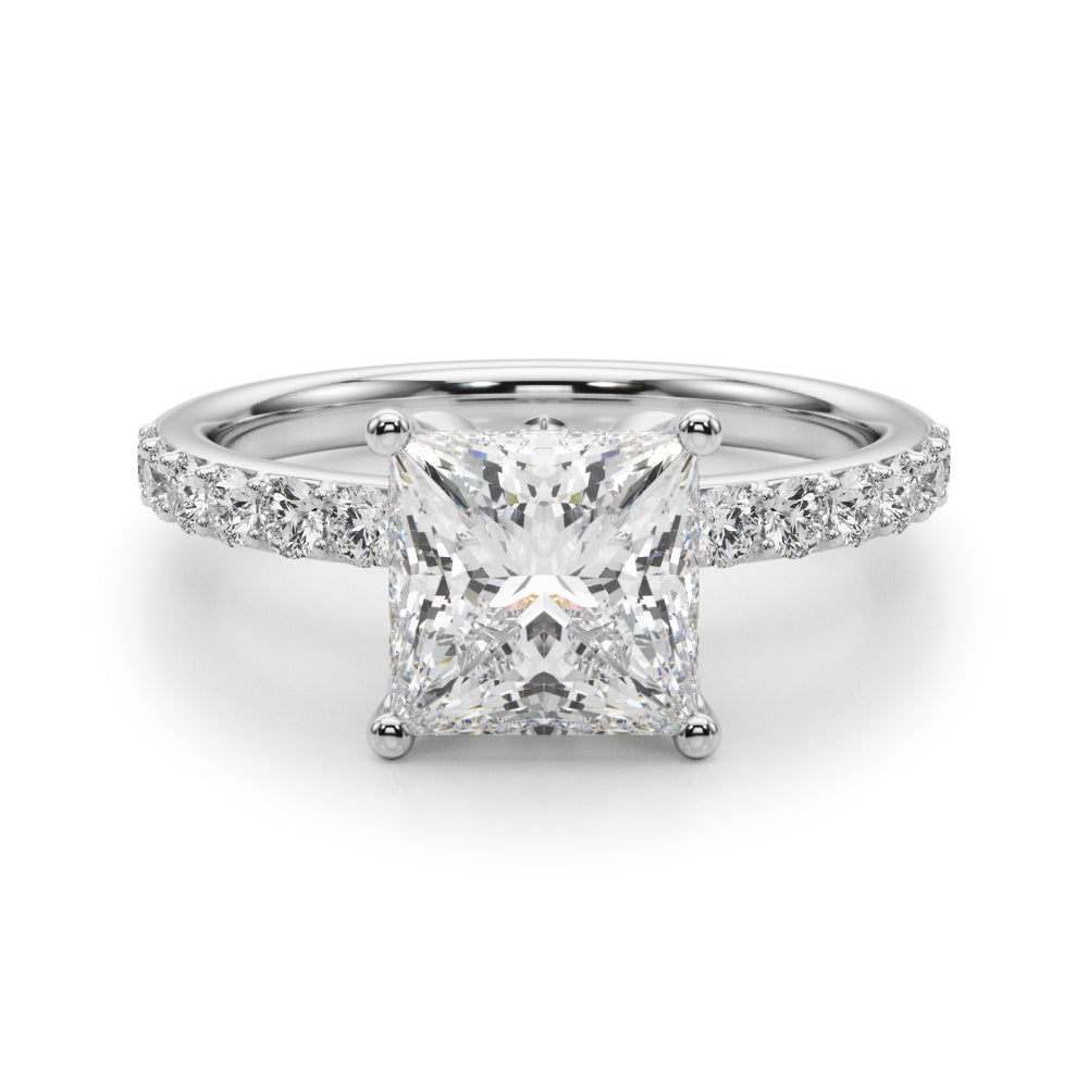 1.00CT 14K Princess Cut Diamond Engagement Ring with Pave Band - View 2