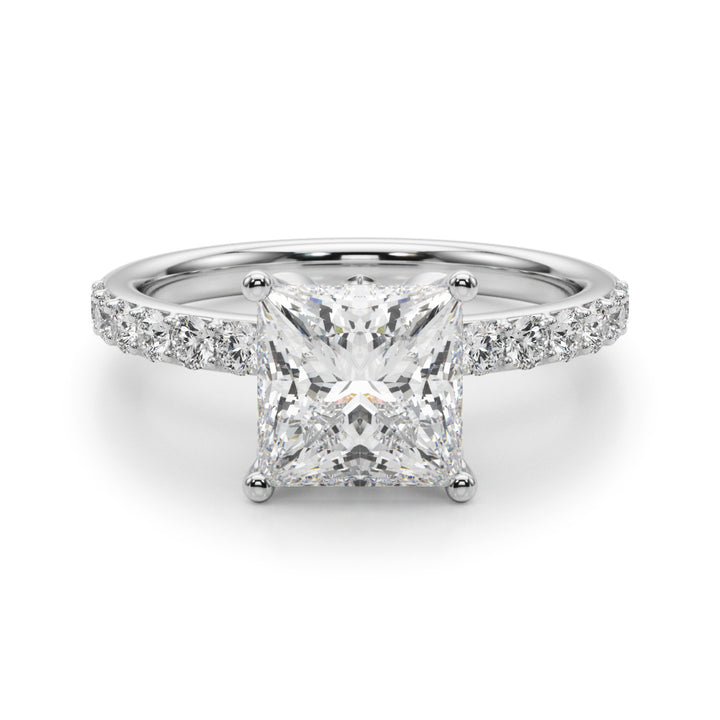 1.00CT 14K Princess Cut Diamond Engagement Ring with Pave Band - View 2