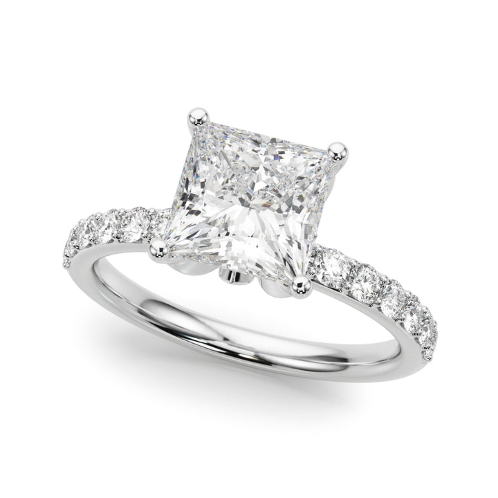 1.00CT 14K Princess Cut Diamond Engagement Ring with Pave Band