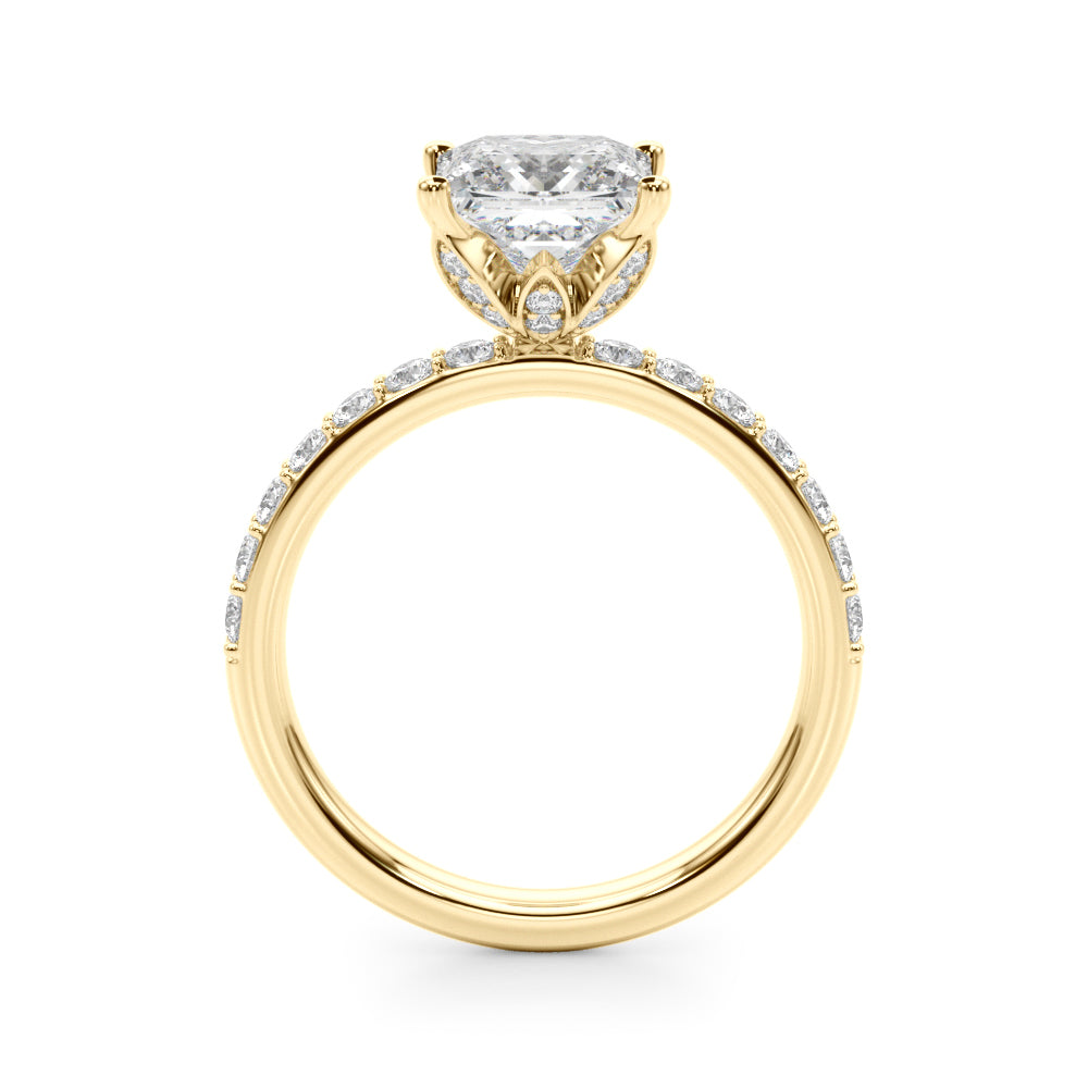 1.00CT 14K Princess Cut Diamond Engagement Ring with Pave Band - View 4