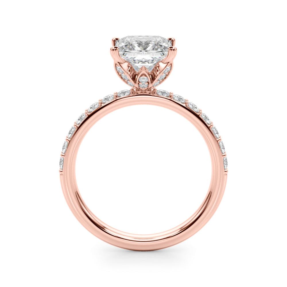 1.00CT 14K Princess Cut Diamond Engagement Ring with Pave Band - View 7