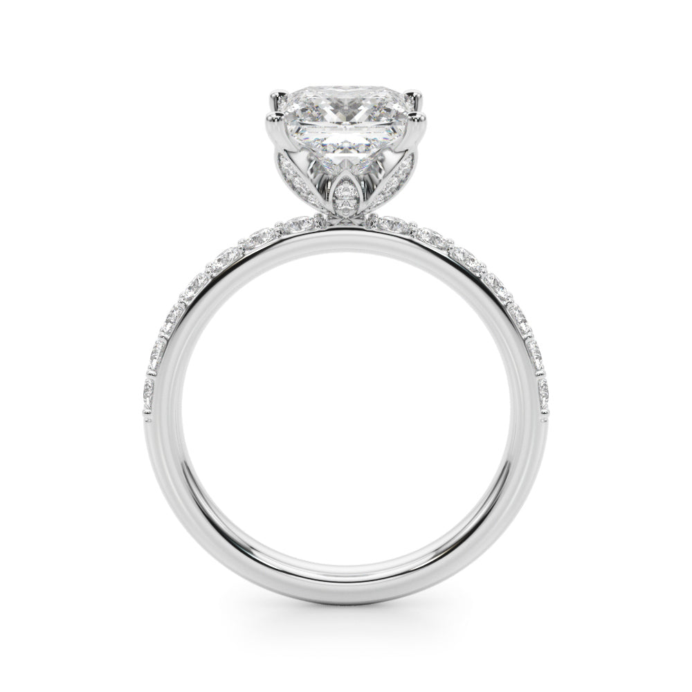 1.00CT 14K Princess Cut Diamond Engagement Ring with Pave Band - View 1