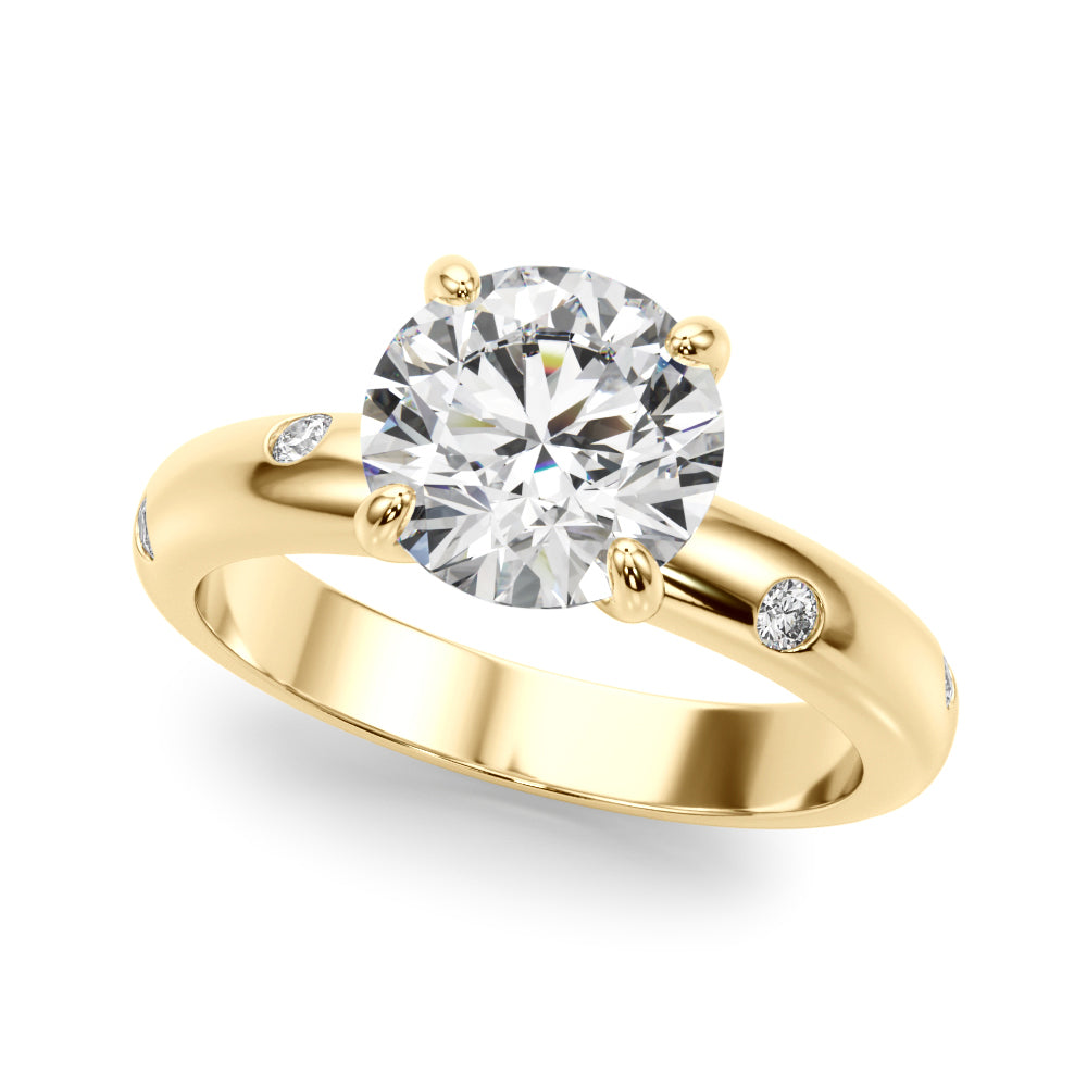 1.00CT 14K  Round Brilliant Cut Solitaire Ring with Gypsy Set Side Diamonds