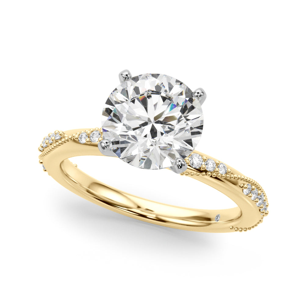 1.00CT 14K  Round Brilliant Diamond Ring with Side Diamonds and Millgrain Accent Design