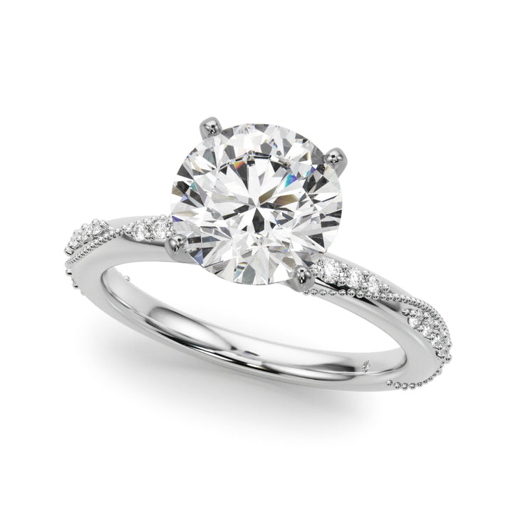 1.00CT 14K  Round Brilliant Diamond Ring with Side Diamonds and Millgrain Accent Design