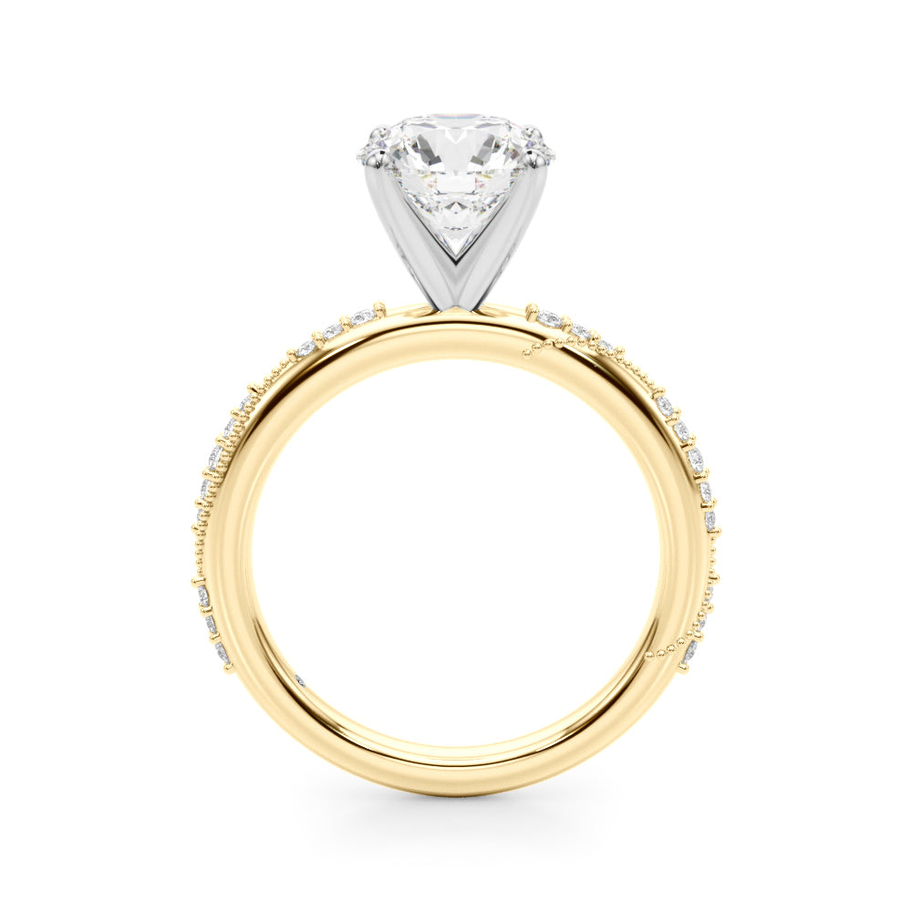 1.00CT 14K  Round Brilliant Diamond Ring with Side Diamonds and Millgrain Accent Design