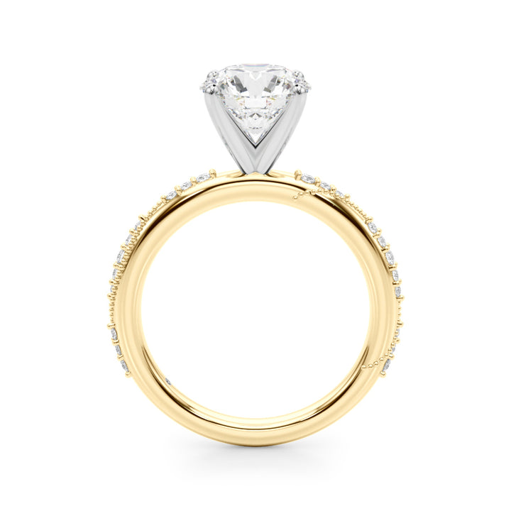 1.00CT 14K  Round Brilliant Diamond Ring with Side Diamonds and Millgrain Accent Design