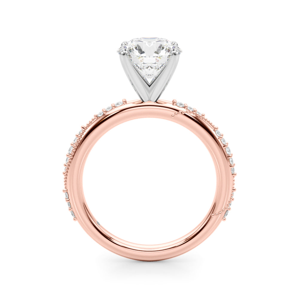 1.00CT 14K  Round Brilliant Diamond Ring with Side Diamonds and Millgrain Accent Design