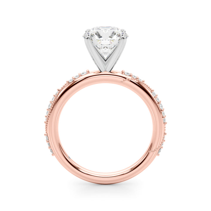 1.00CT 14K  Round Brilliant Diamond Ring with Side Diamonds and Millgrain Accent Design