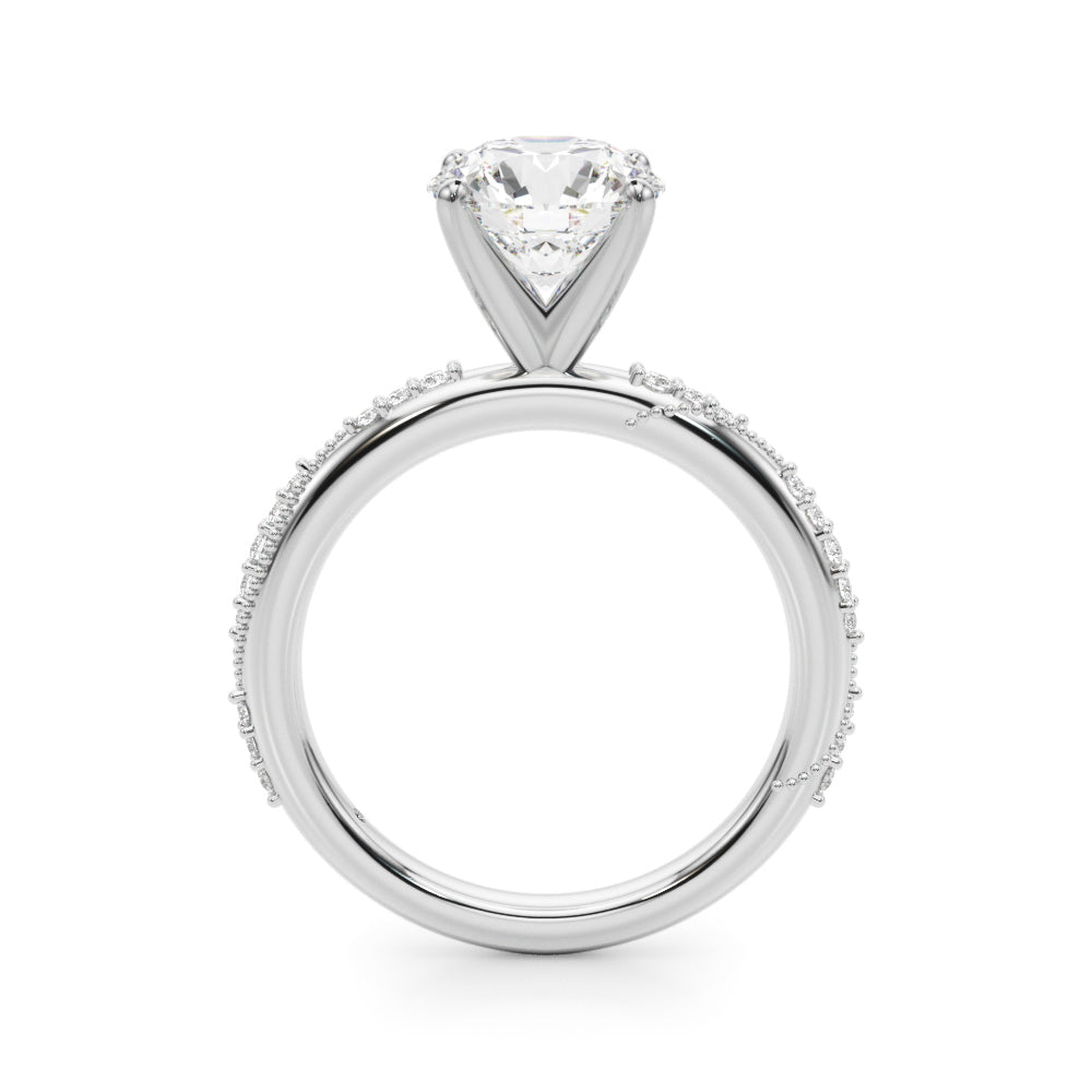 1.00CT 14K  Round Brilliant Diamond Ring with Side Diamonds and Millgrain Accent Design