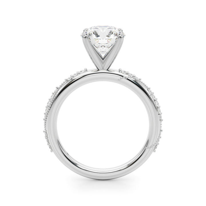 1.00CT 14K  Round Brilliant Diamond Ring with Side Diamonds and Millgrain Accent Design