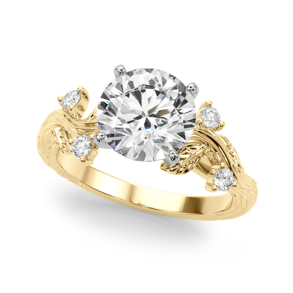 1.00CT 14K  Round Brilliant Cut Diamond Ring Accented With Marquise Cut & Round Diamonds