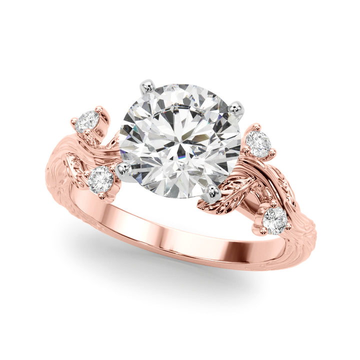 1.00CT 14K  Round Brilliant Cut Diamond Ring Accented With Marquise Cut & Round Diamonds