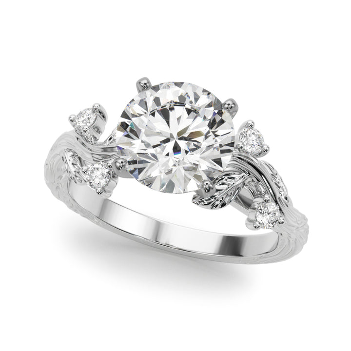 1.00CT 14K  Round Brilliant Cut Diamond Ring Accented With Marquise Cut & Round Diamonds