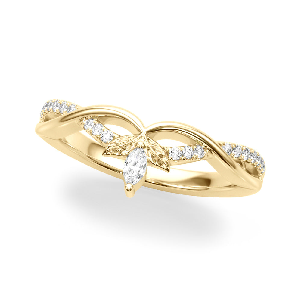 0.20CTW 14K Gold Band With Marquise And Round Diamonds Accented With A Leaf Design