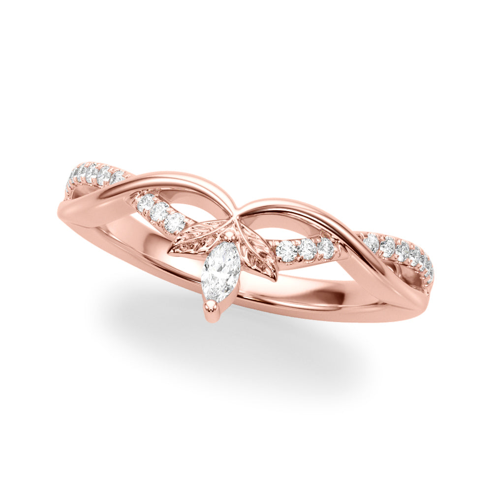 0.20CTW 14K Gold Band With Marquise And Round Diamonds Accented With A Leaf Design