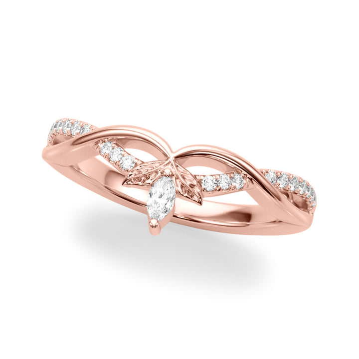 0.20CTW 14K Gold Band With Marquise And Round Diamonds Accented With A Leaf Design