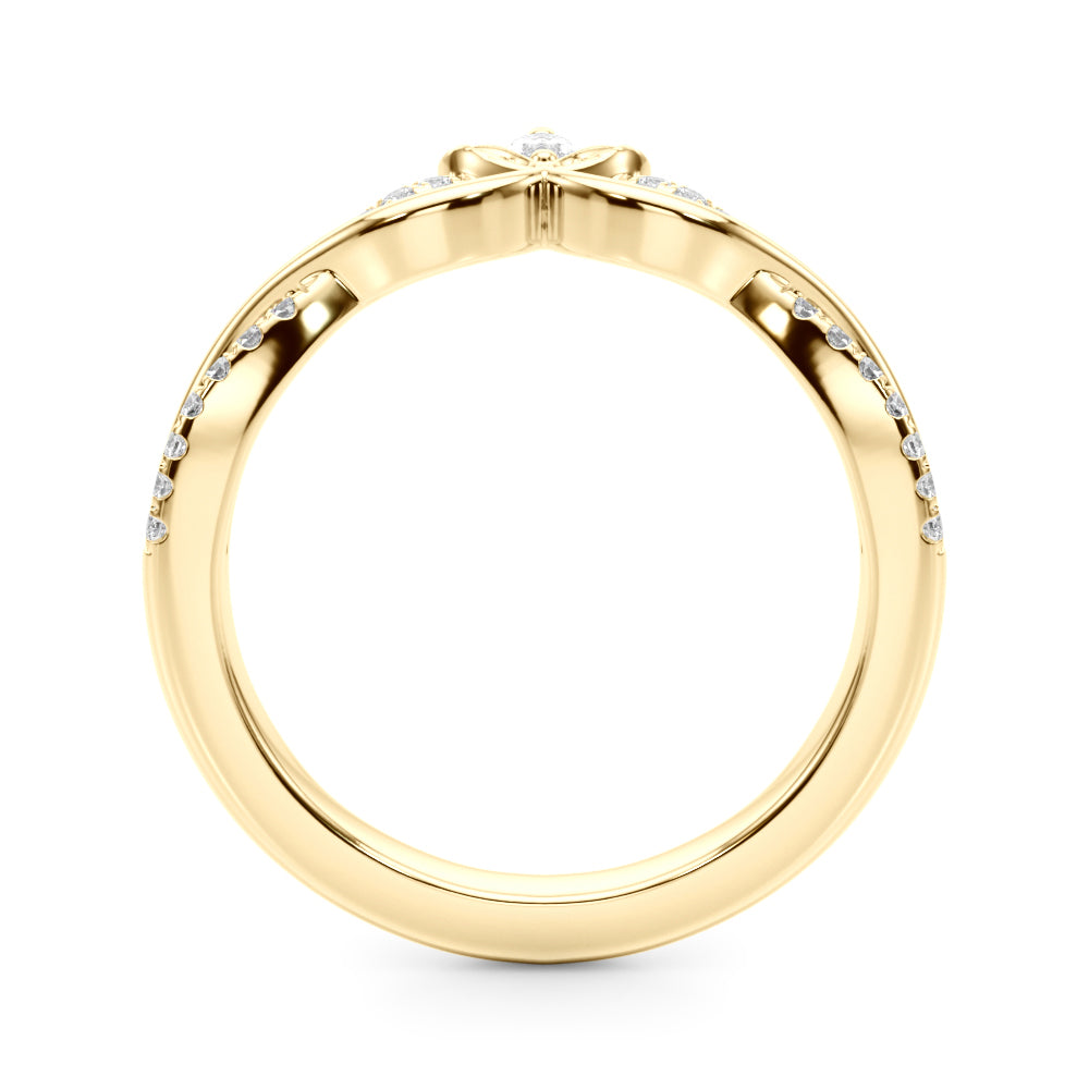 0.20CTW 14K Gold Band With Marquise And Round Diamonds Accented With A Leaf Design