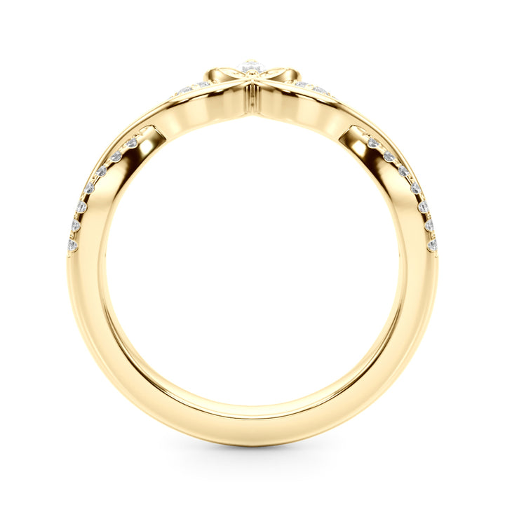 0.20CTW 14K Gold Band With Marquise And Round Diamonds Accented With A Leaf Design