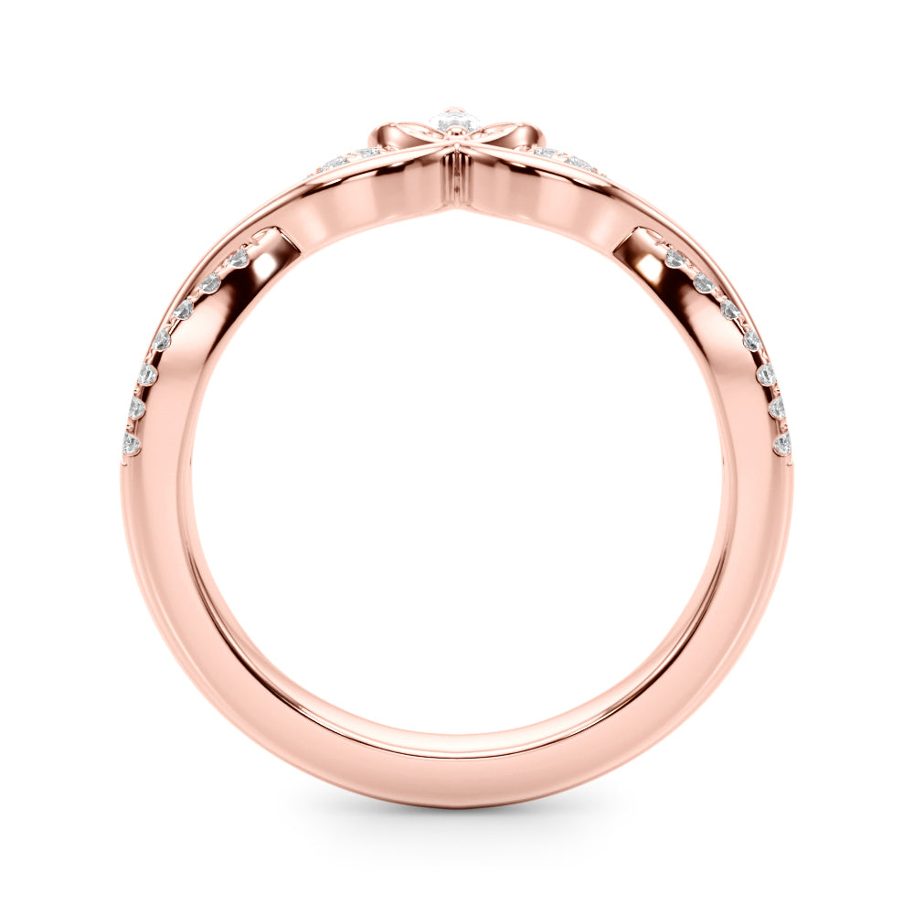 0.20CTW 14K Gold Band With Marquise And Round Diamonds Accented With A Leaf Design