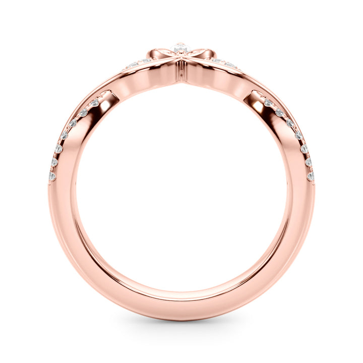 0.20CTW 14K Gold Band With Marquise And Round Diamonds Accented With A Leaf Design