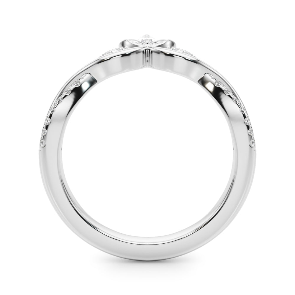 0.20CTW 14K Gold Band With Marquise And Round Diamonds Accented With A Leaf Design