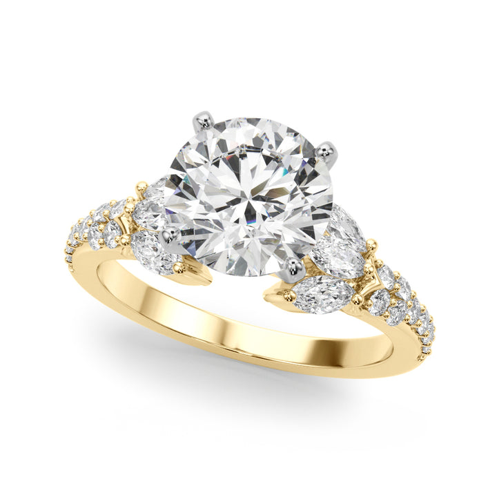 1.00CT 14K  Round Brilliant Cut Diamond Ring Accented With Marquise Cut & Round Diamonds