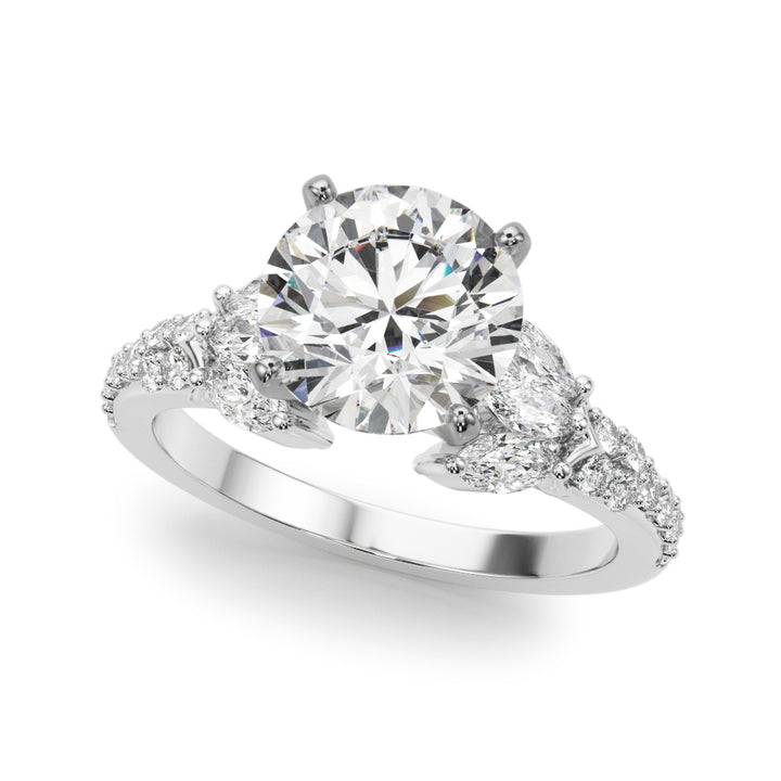 1.00CT 14K  Round Brilliant Cut Diamond Ring Accented With Marquise Cut & Round Diamonds