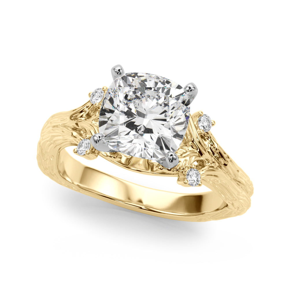 1.00CT 14K Cushion Cut Bark Texture Ring - View 3