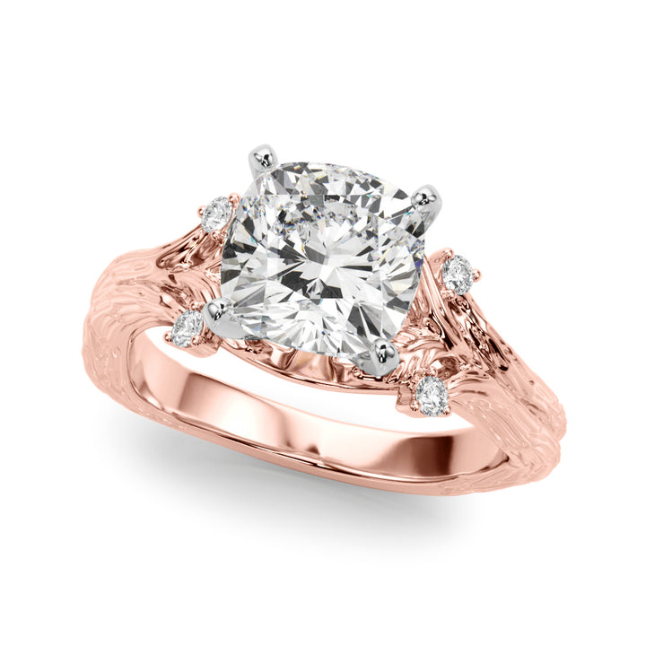 1.00CT 14K Cushion Cut Bark Texture Ring - View 6