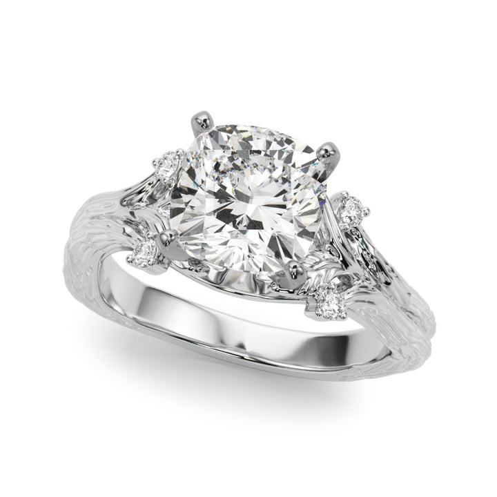 1.00CT 14K Cushion Cut Bark Texture Ring