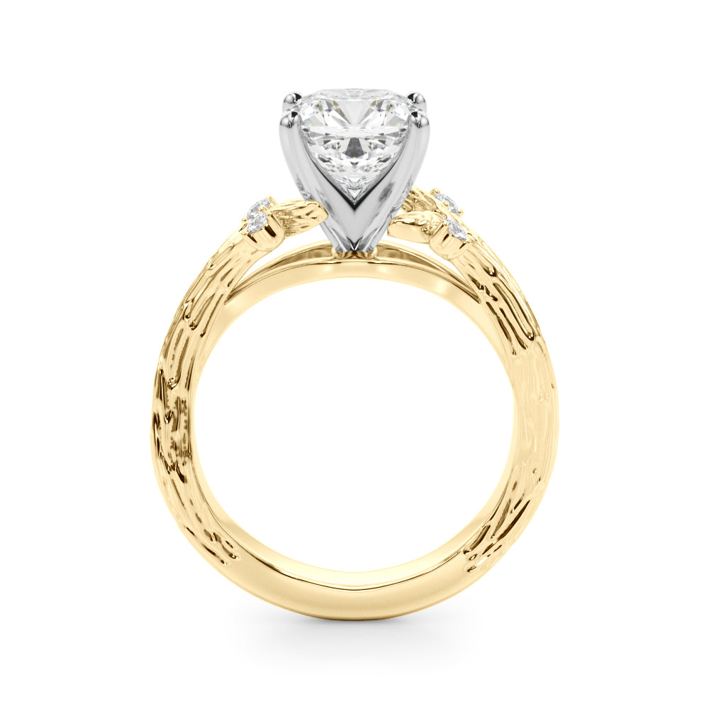 1.00CT 14K Cushion Cut Bark Texture Ring - View 4