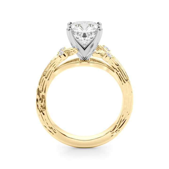 1.00CT 14K Cushion Cut Bark Texture Ring - View 4