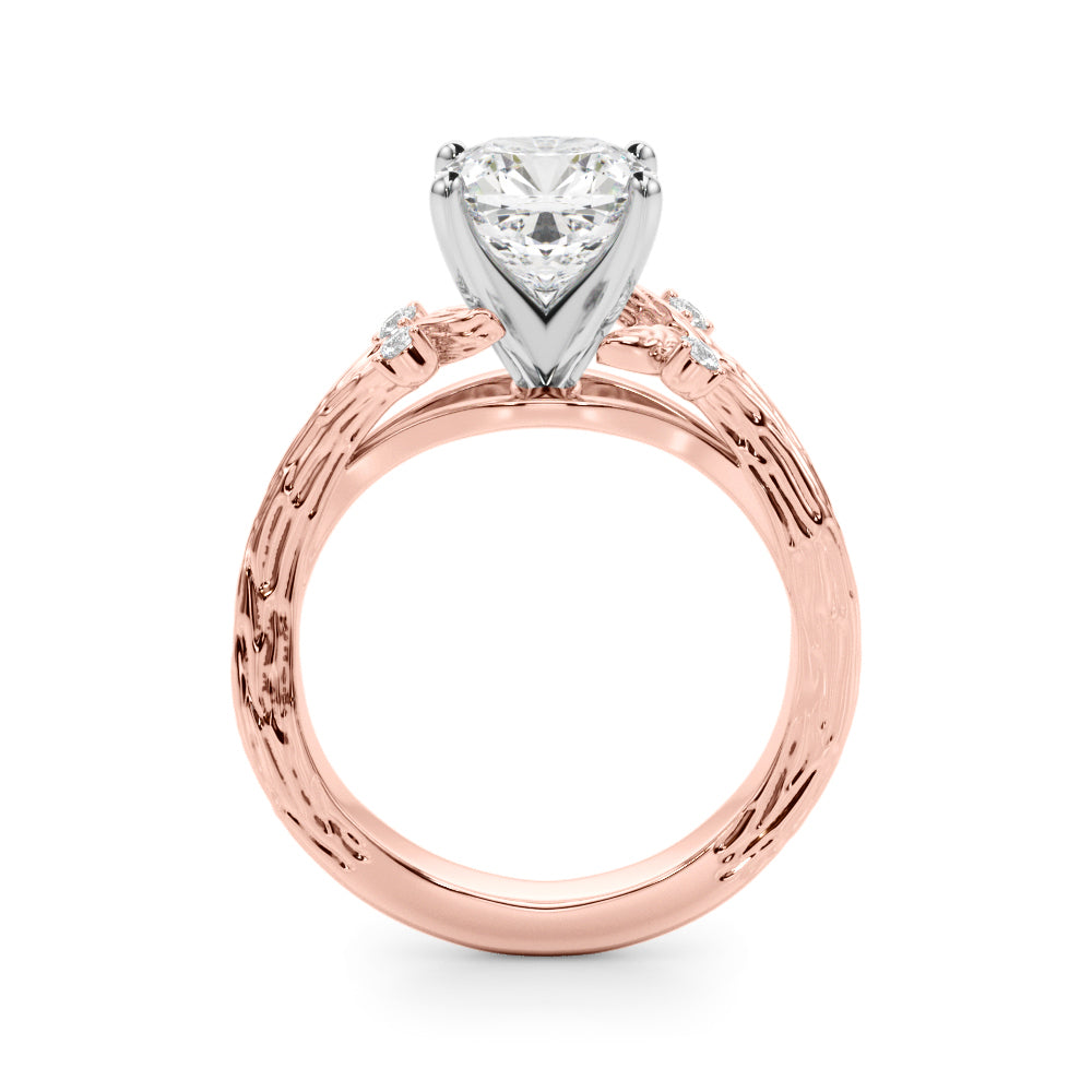 1.00CT 14K Cushion Cut Bark Texture Ring - View 7