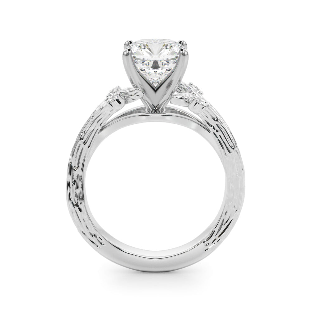 1.00CT 14K Cushion Cut Bark Texture Ring - View 1