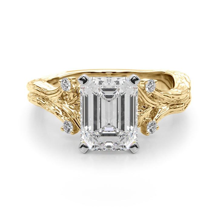 1.00CT 14K Emerald Cut Bark Texture Ring - View 5