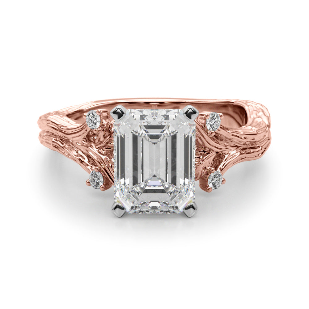 1.00CT 14K Emerald Cut Bark Texture Ring - View 8