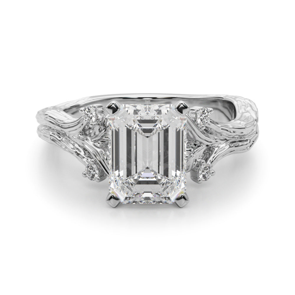 1.00CT 14K Emerald Cut Bark Texture Ring - View 2