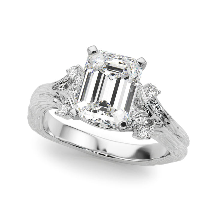 1.00CT 14K Emerald Cut Bark Texture Ring
